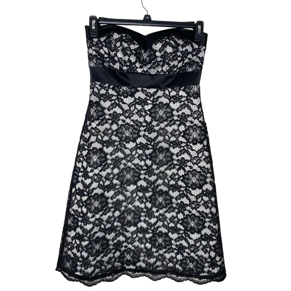 White House Black Market Strapless Lace Dress Sz 4 Black Floral Cocktail Formal